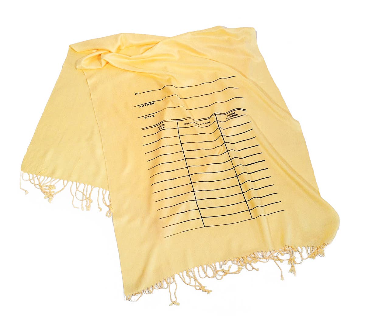 Library Date Due Date Card Scarf. Linen-Weave Pashmina: Black On Butter