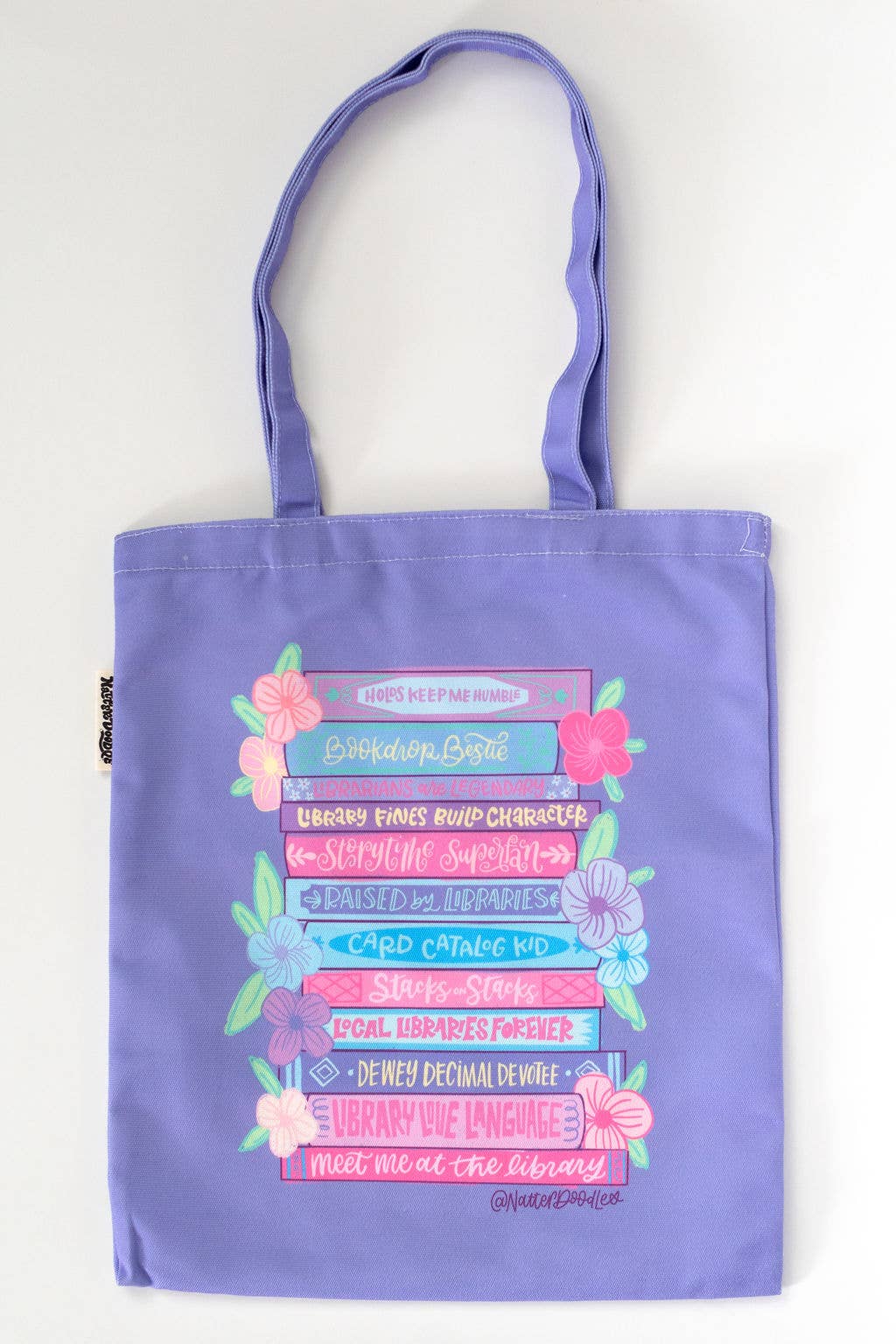 Library Love Bookish Librarian Gift Purple Bookworm Tote Bag, photo 1 of 2