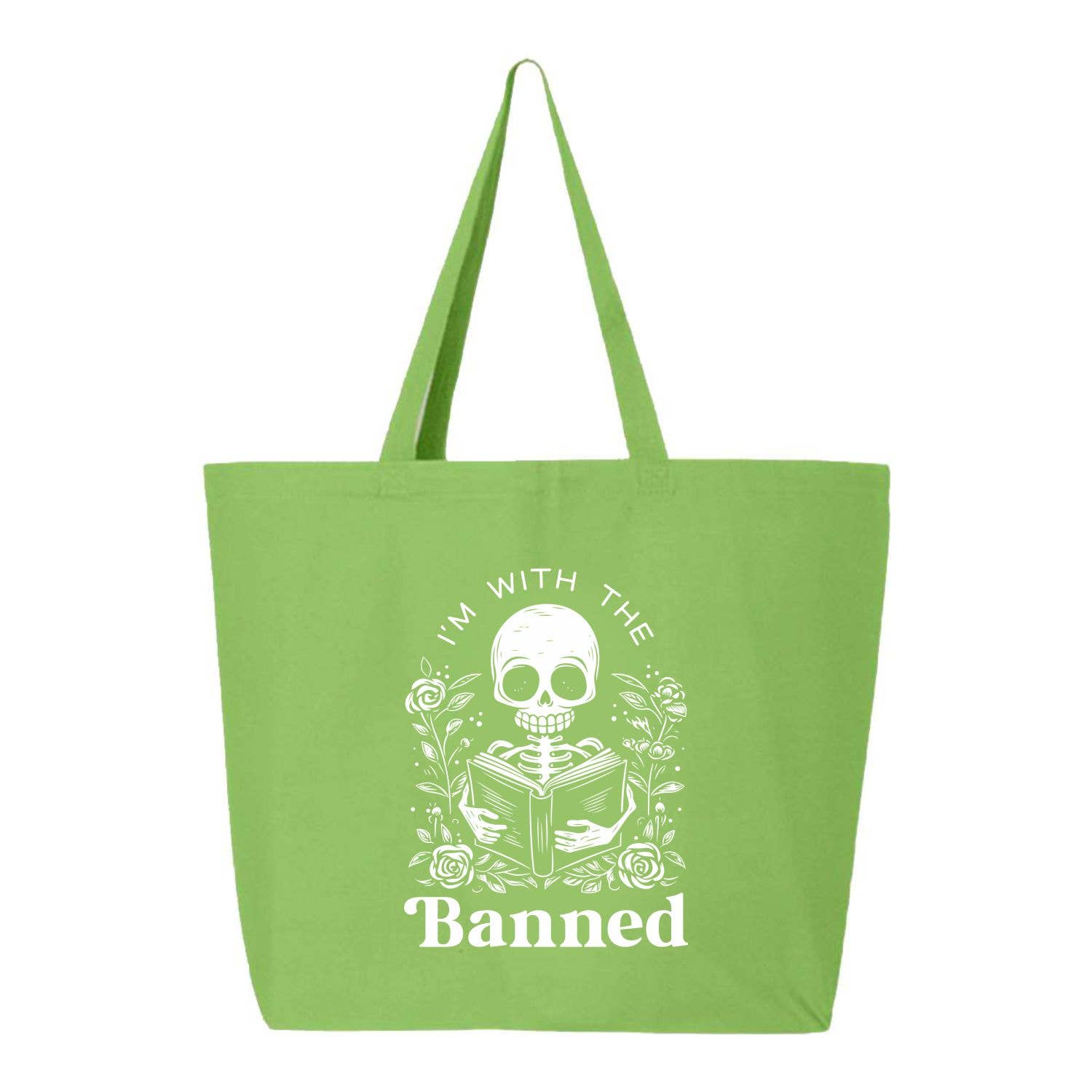 With the Banned Books Cotton Canvas Market Tote Bag | Book: Lime, photo 1 of 2